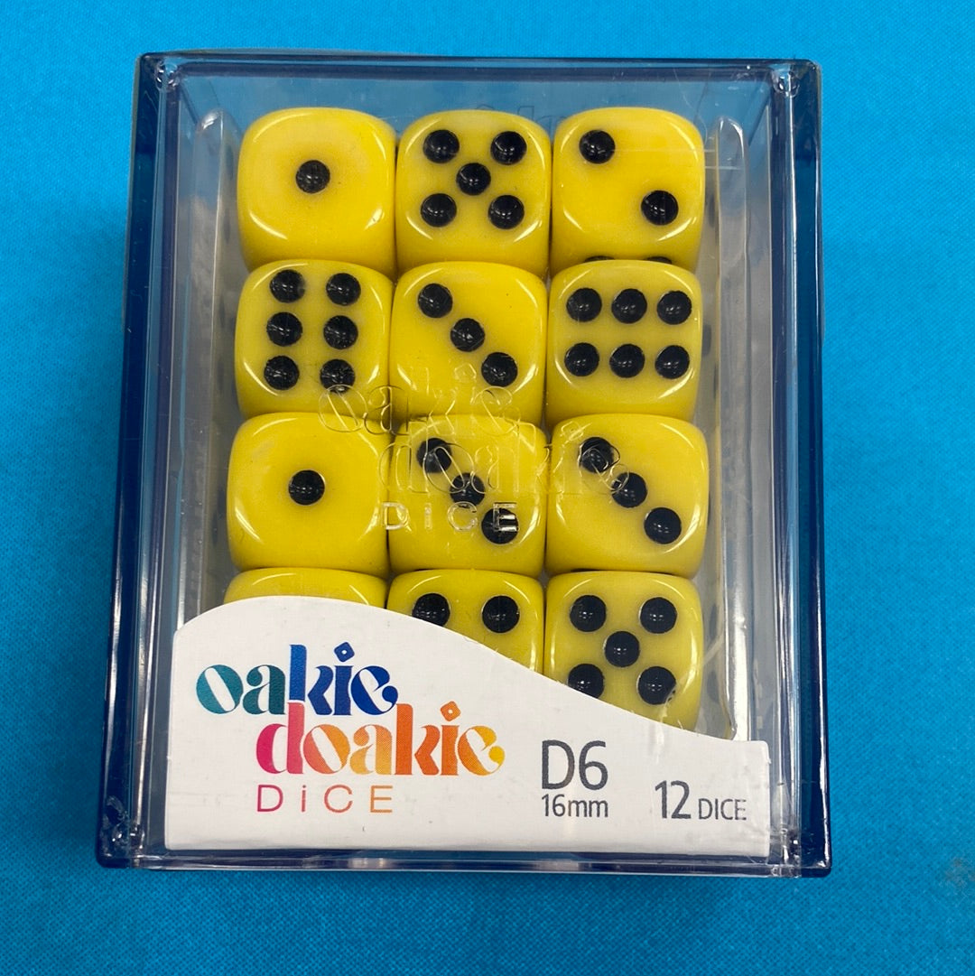 Oakie Doakie Dice - D6 16mm - 12 Dice Solid, Yellow