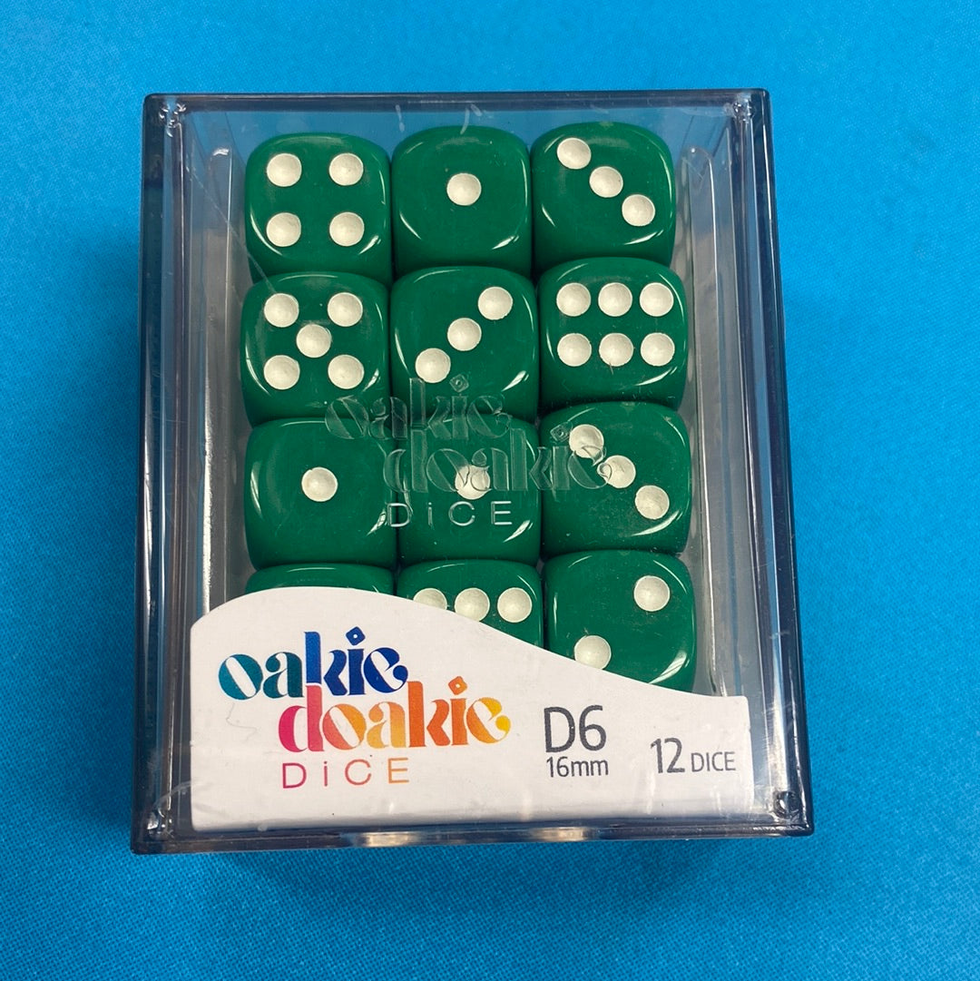 Oakie Doakie Dice - D6 16mm - 12 Dice Solid, Green