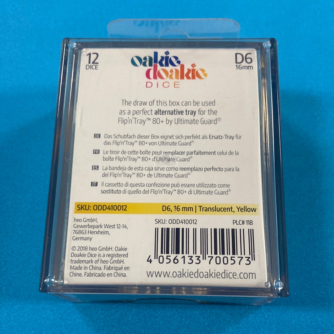 Oakie Doakie Dice - D6 16mm - 12 Dice Translucent, Yellow