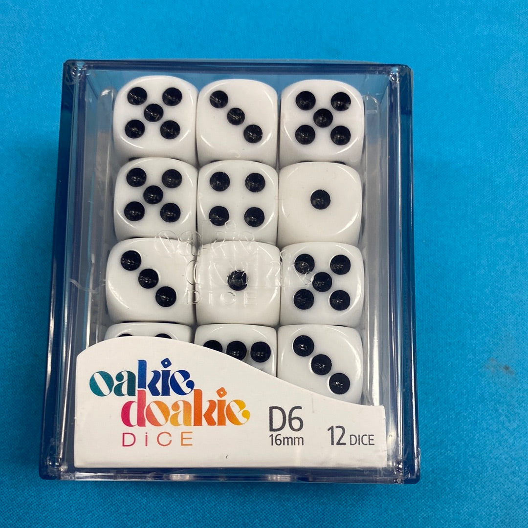 Oakie Doakie Dice - D6 16mm - 12 Dice Solid, White