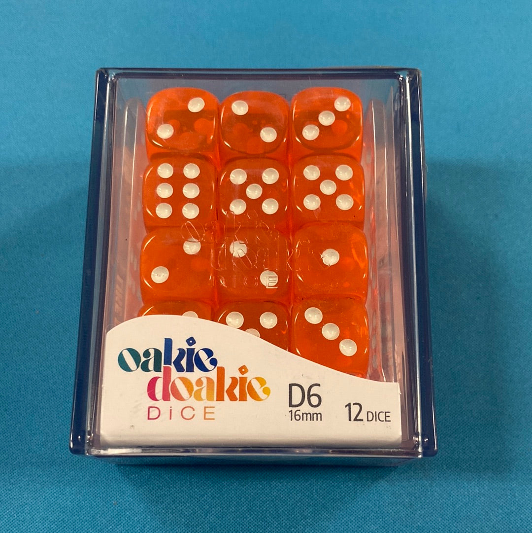 Oakie Doakie Dice - D6 16mm - 12 Dice Translucent, Orange