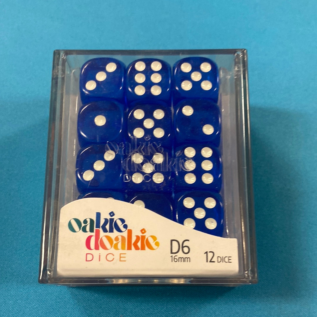 Oakie Doakie Dice - D6 16mm - 12 Dice Translucent, Blue