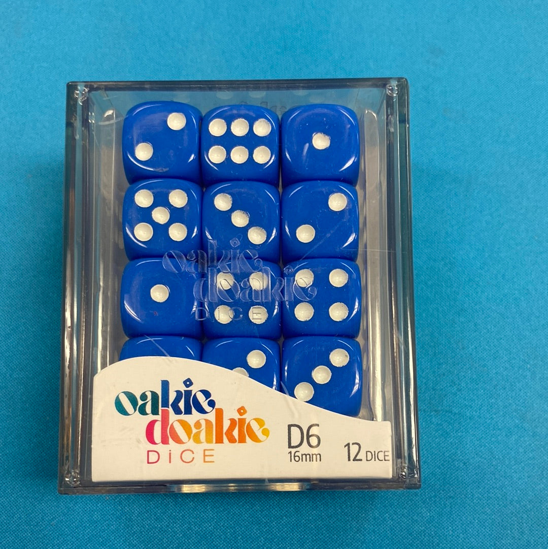 Oakie Doakie Dice - D6 16mm - 12 Dice Solid, Blue