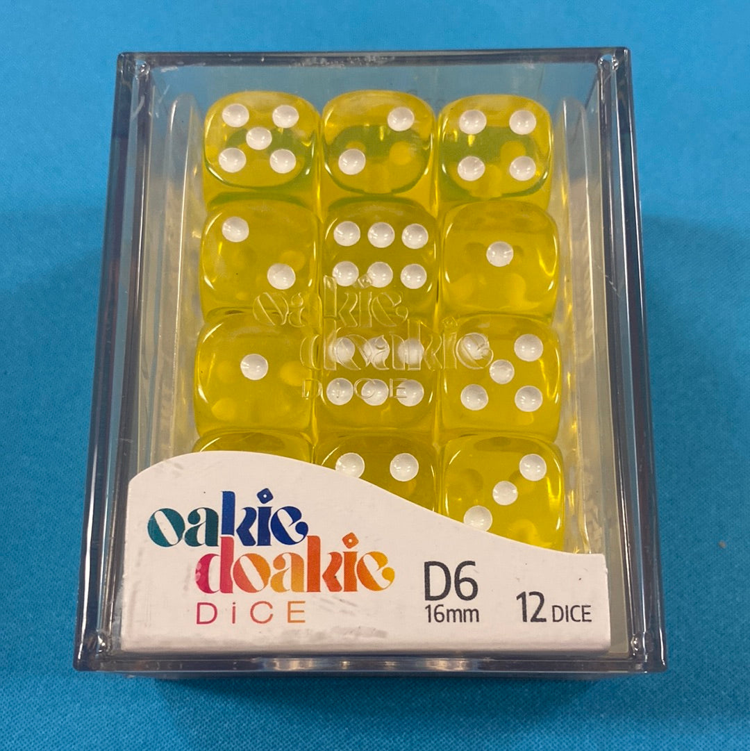 Oakie Doakie Dice - D6 16mm - 12 Dice Translucent, Yellow