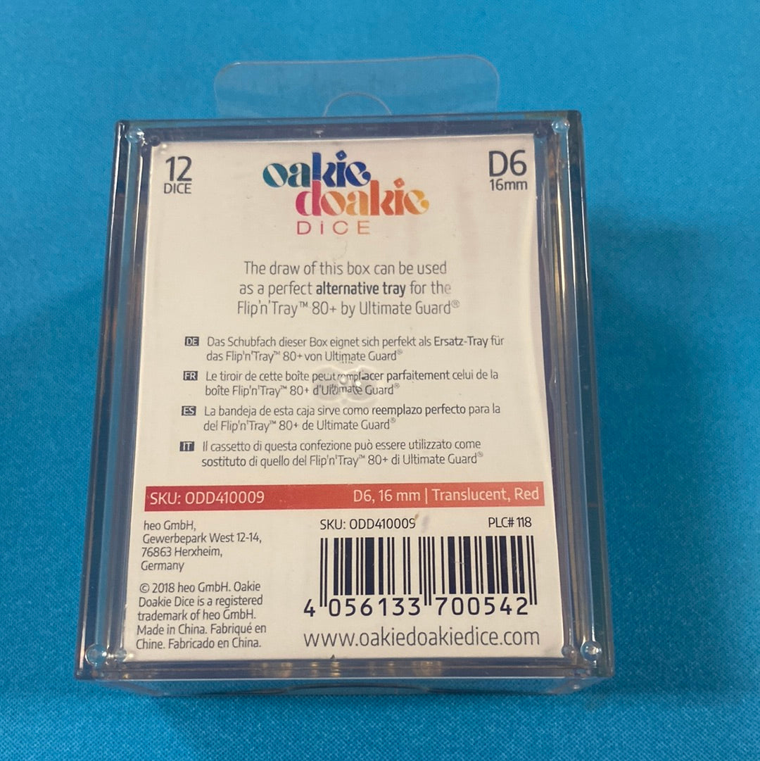 Oakie Doakie Dice - D6 16mm - 12 Dice Translucent, Red