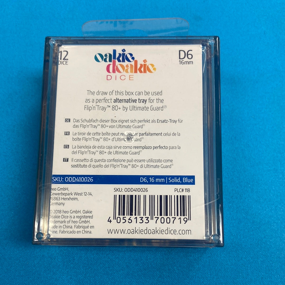 Oakie Doakie Dice - D6 16mm - 12 Dice Solid, Blue