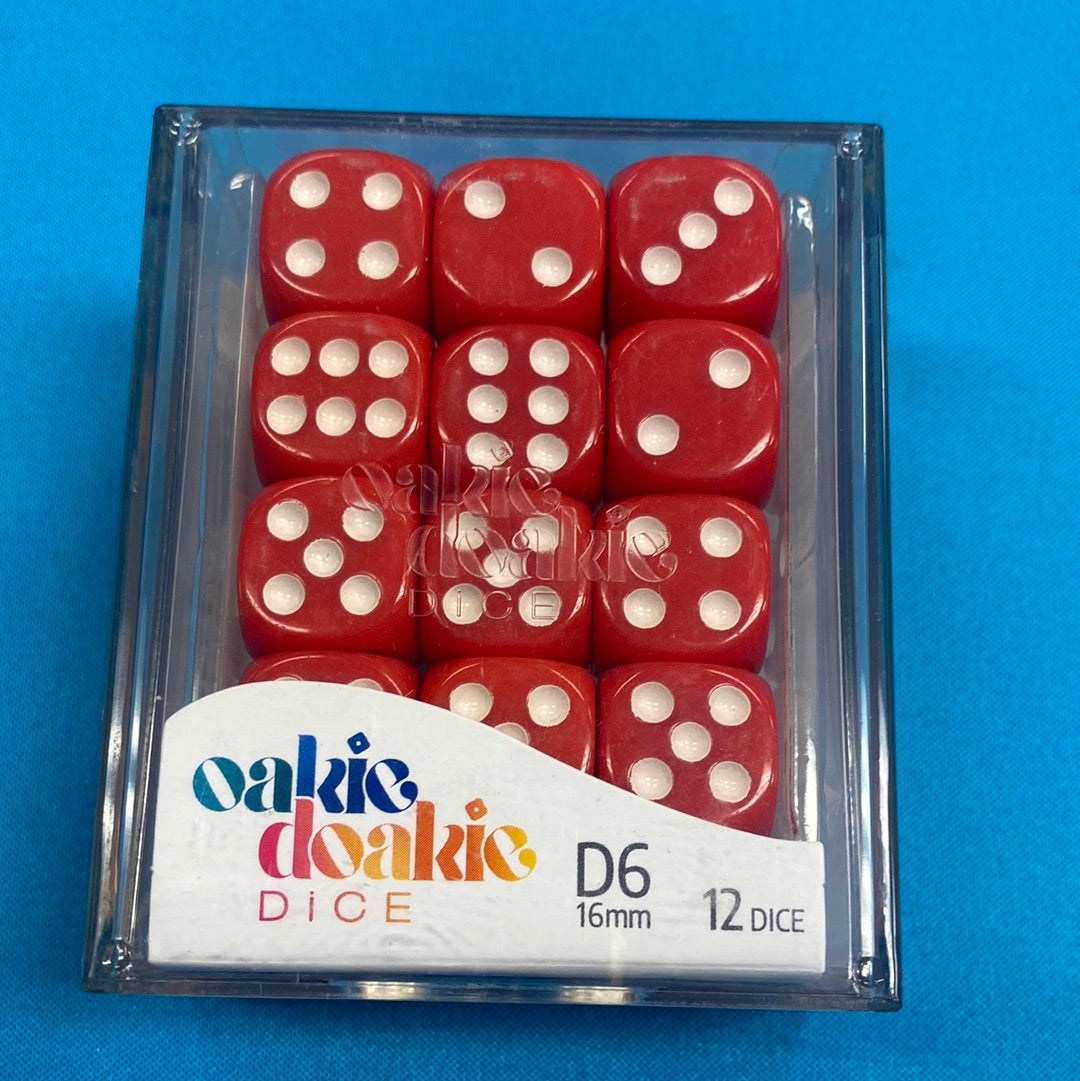 Oakie Doakie Dice - D6 16mm - 12 Dice Solid, Red