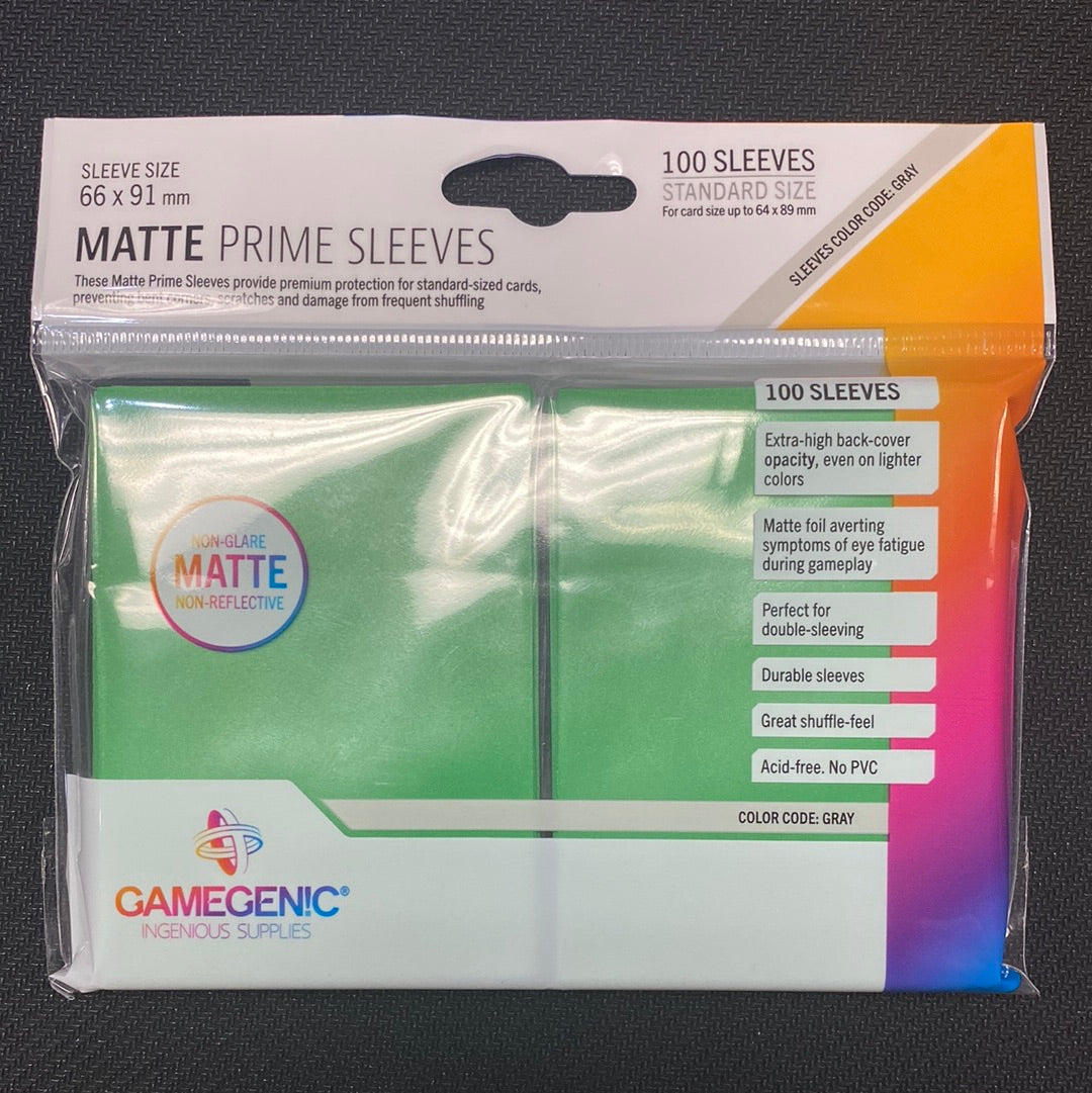 Green GameGenic Matte Prime Sleeves - 100 Sleeves Standard Size 66 X 91 mm