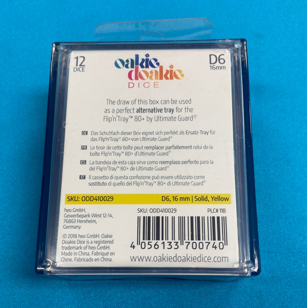 Oakie Doakie Dice - D6 16mm - 12 Dice Solid, Yellow