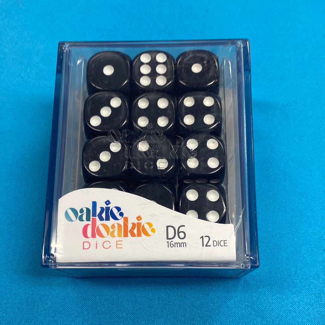 Oakie Doakie Dice - D6 16mm - 12 Dice Solid, Black