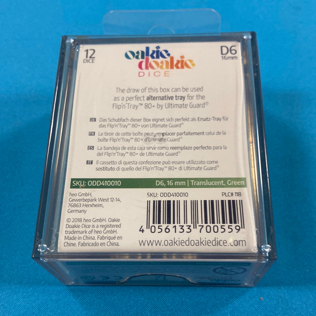 Oakie Doakie Dice - D6 16mm - 12 Dice Translucent, Green