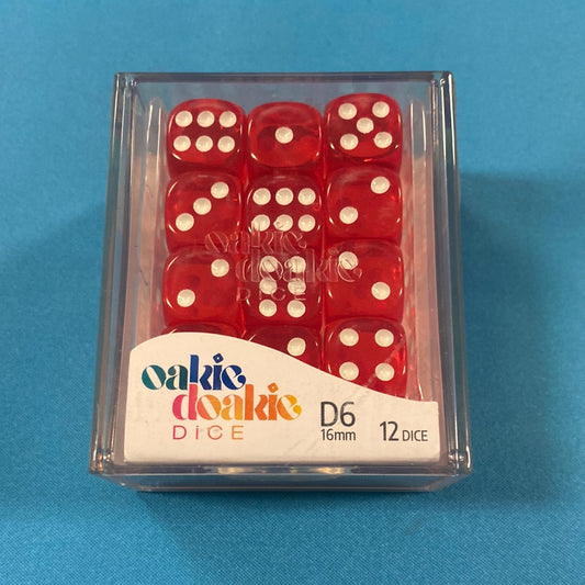 Oakie Doakie Dice - D6 16mm - 12 Dice Translucent, Red