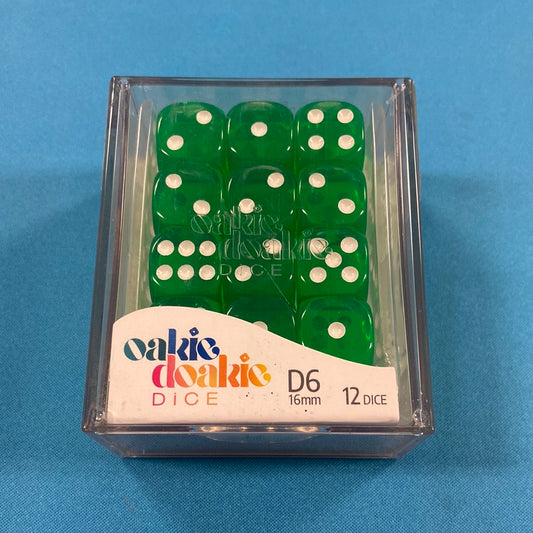Oakie Doakie Dice - D6 16mm - 12 Dice Translucent, Green