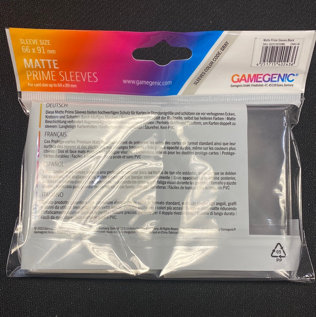 Black GameGenic Matte Prime Sleeves - 100 Sleeves Standard Size 66 X 91 mm