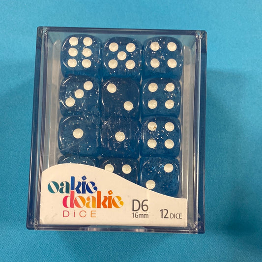 Oakie Doakie Dice - D6 16mm - 12 Dice Speckled, Light Blue