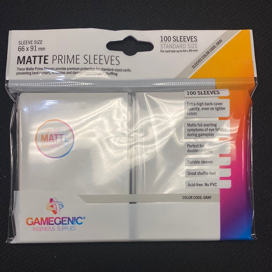 White - GameGenic Matte Prime Sleeves - 100 Sleeves Standard Size 66 X 91 mm