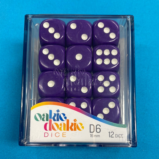 Oakie Doakie Dice - D6 16mm - 12 Dice Solid, Purple